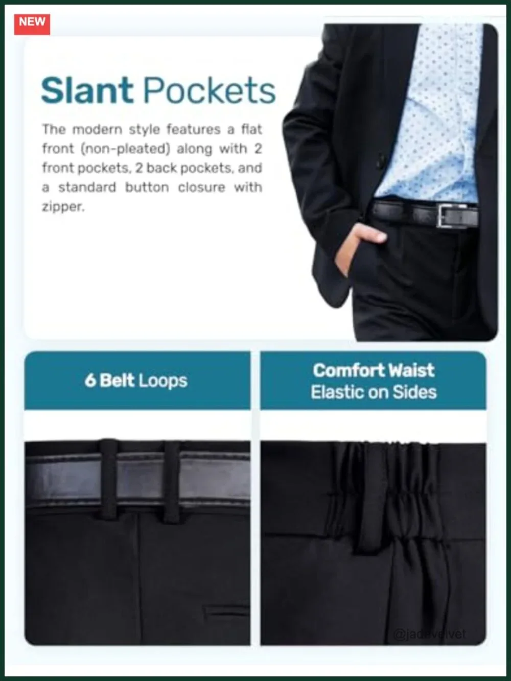 Boys Flat Front Dress Pants with Belt, Wrinkle Resistant, Comfort Waist